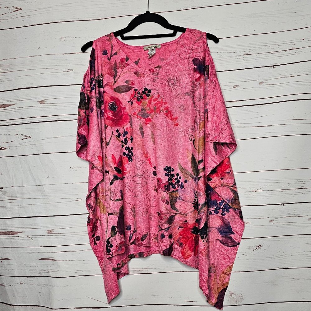 Jess & Jane Pink Floral Cold Shoulder Dolman Sleeve Top